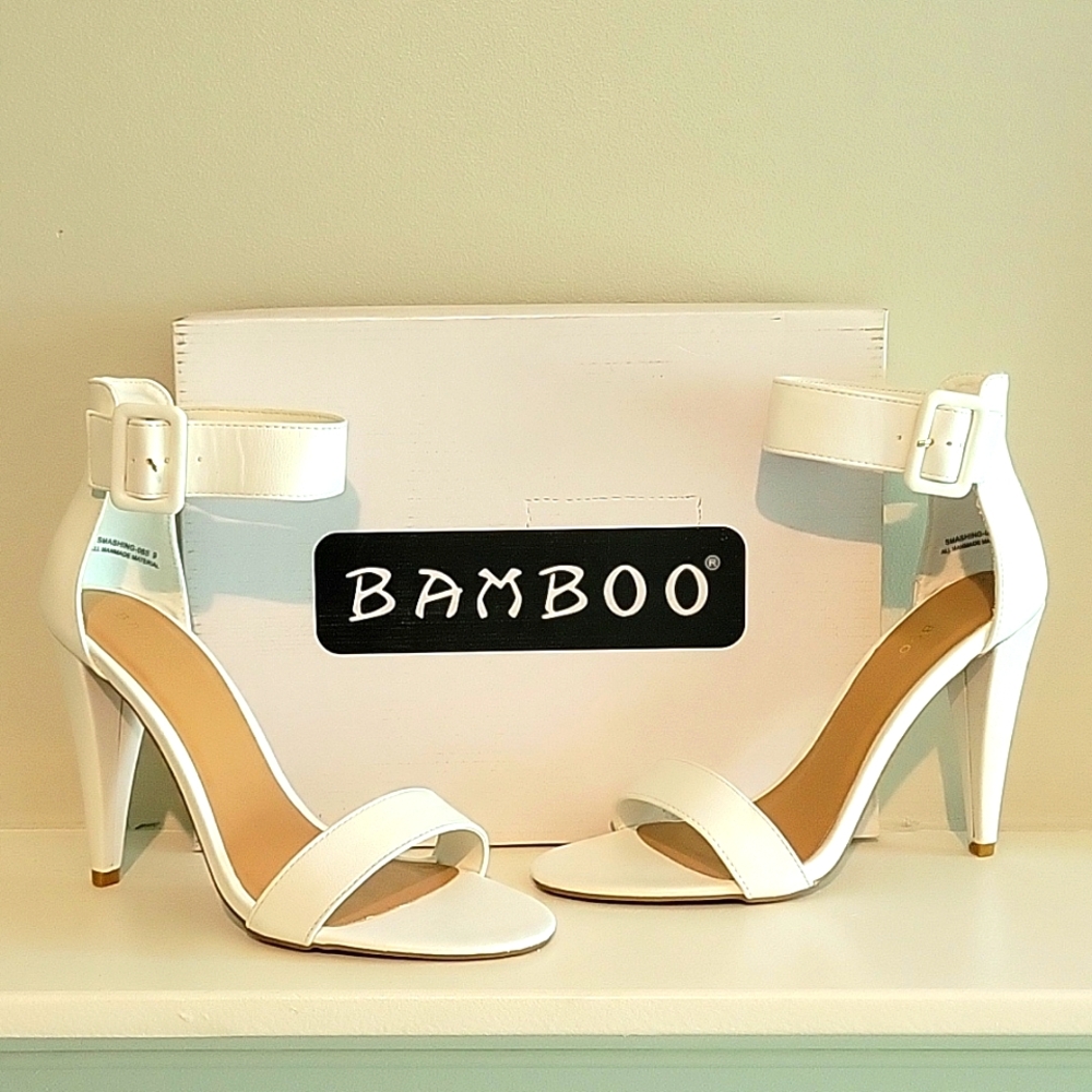 Bamboo White strappy heel